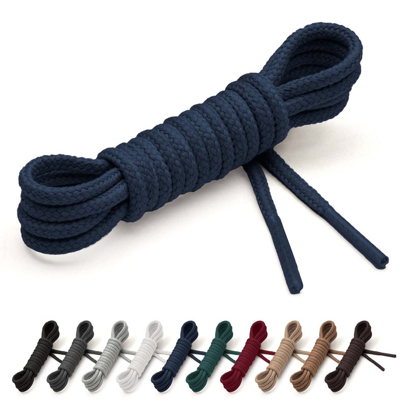 Benchmark Basics 27" Navy Blue Dress Shoe Laces - Round Waxed Shoestrings for Shoes & Boots - 1/10" (2.5mm) Diameter - 1 Pair - Image 1